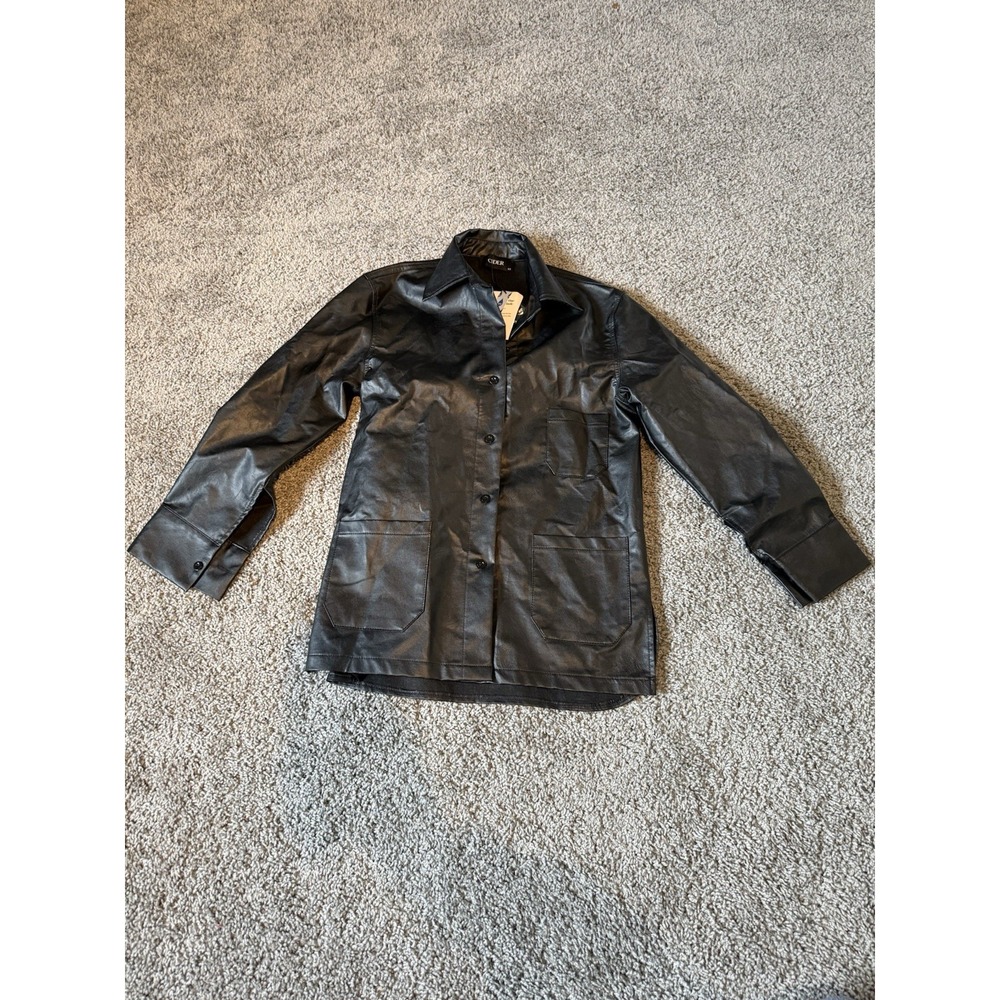 CIDER Women's Oversized Black Faux Leather Jacket Size XS‎ (A525)